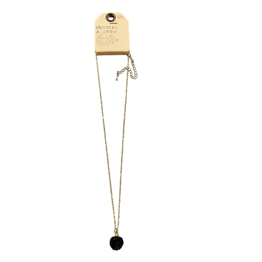 Crystal Avenue Pendant Necklace Black Stone Gold finish Love New w/ Tag H13-LCT